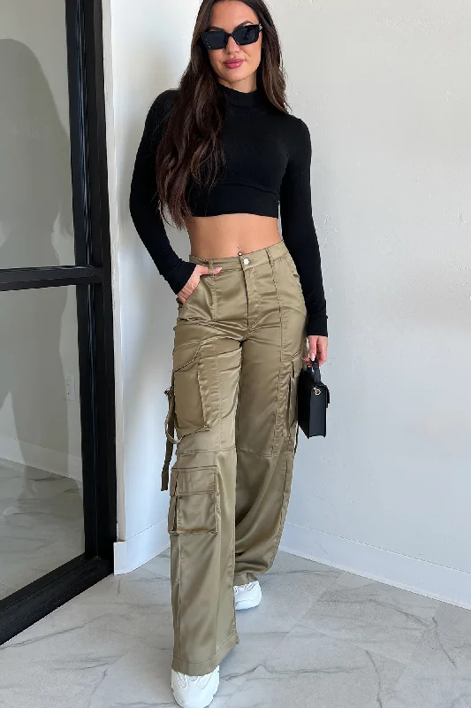 Gleason Satin Cargo Pants (Olive)