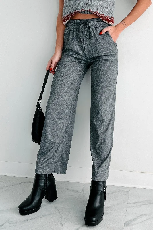 DOORBUSTER I'm Staying Put Wide Leg Drawstring Pants (Heather Grey)