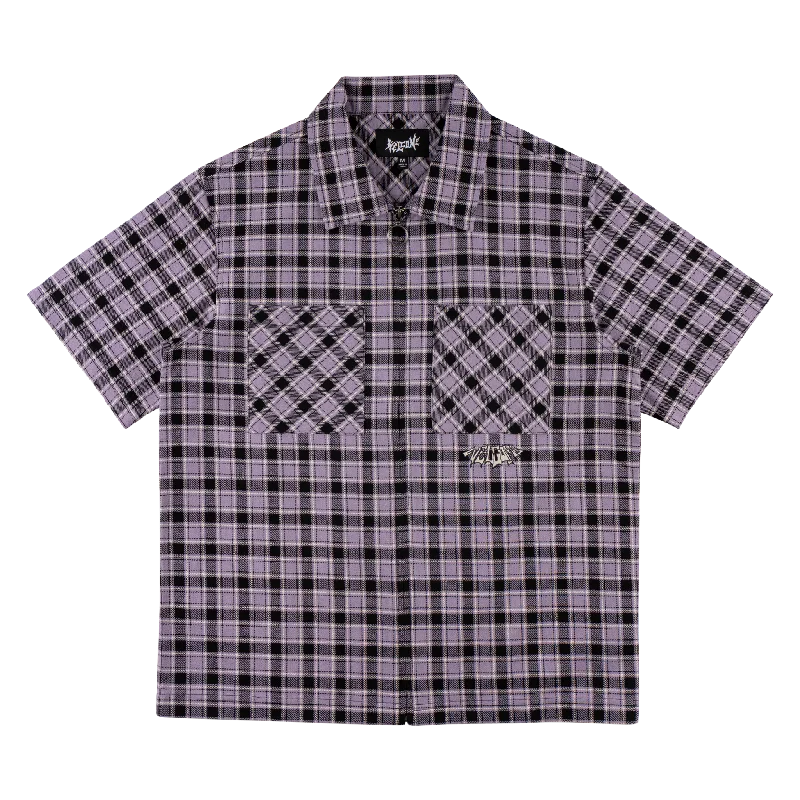 Cell Woven Plaid Zip Shirt - Lavender Grey