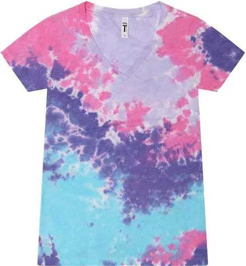 Colortone 1075 Women's Tie-Dyed V-Neck T-Shirt - Cotton Candy