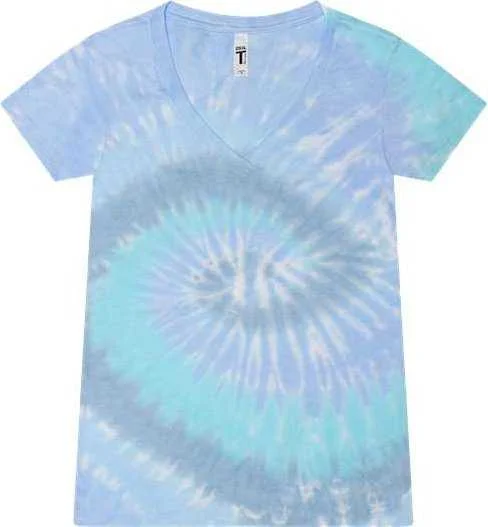 Colortone 1075 Women's Tie-Dyed V-Neck T-Shirt - Lagoon