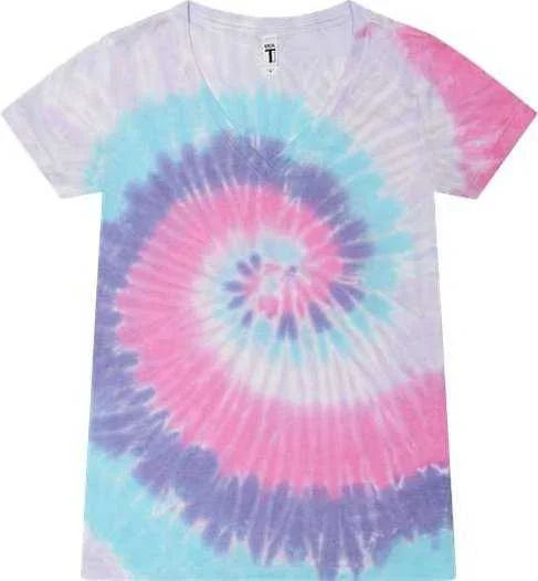 Colortone 1075 Women's Tie-Dyed V-Neck T-Shirt - Unicorn