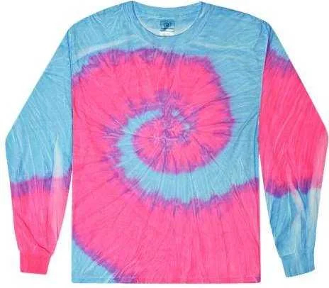 Colortone 2000Y Youth Tie-Dyed Long Sleeve T-Shirt - Flo Blue/ Pink