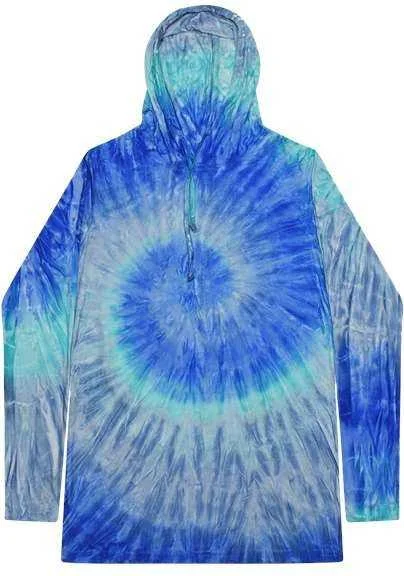 Colortone 2777 Tie-Dyed Hooded Long Sleeve T-Shirt - Blue Jerry