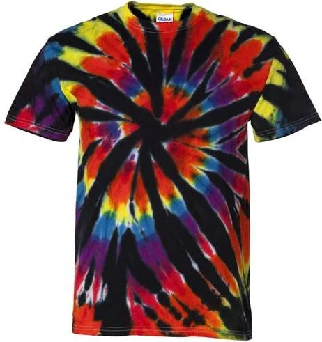 Dyenomite 200TD Rainbow Cut-Spiral Tie-Dyed T-Shirt - Black Rainbow Cut-Spiral