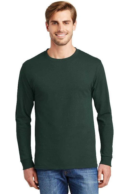 Hanes 5586 Tagless 100% Cotton Long Sleeve T-Shirt - Deep Forest