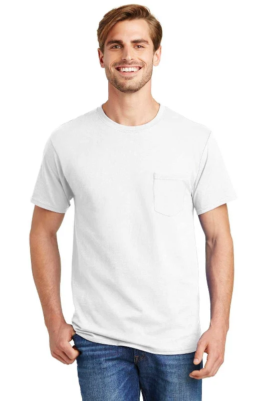 Hanes 5590 Tagless 100% Cotton T-Shirt with Pocket - White