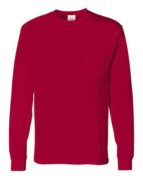 Hanes 5596 Authentic Long Sleeve Pocket T-Shirt - Deep Red