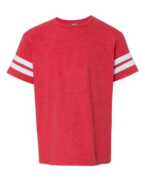 Lat 6137 Youth Football Fine Jersey Tee - Vintage Red White