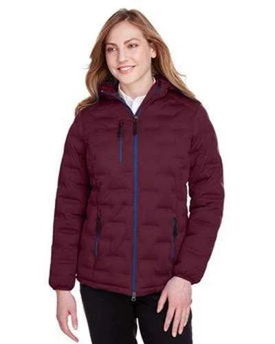 North End NE708W Ladies' Loft Puffer Jacket - Burgundy Blue