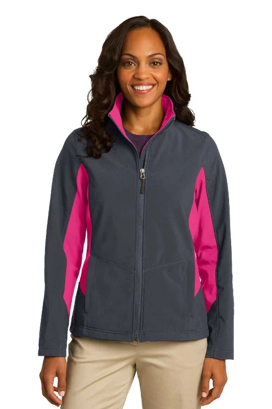 Port Authority L318 Ladies Core Colorblock Soft Shell Jacket - Battleship Gray Dark Rose