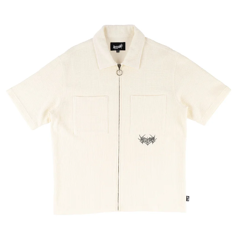 Sliver S/S Waffle-Knit Zip Shirt - Bone