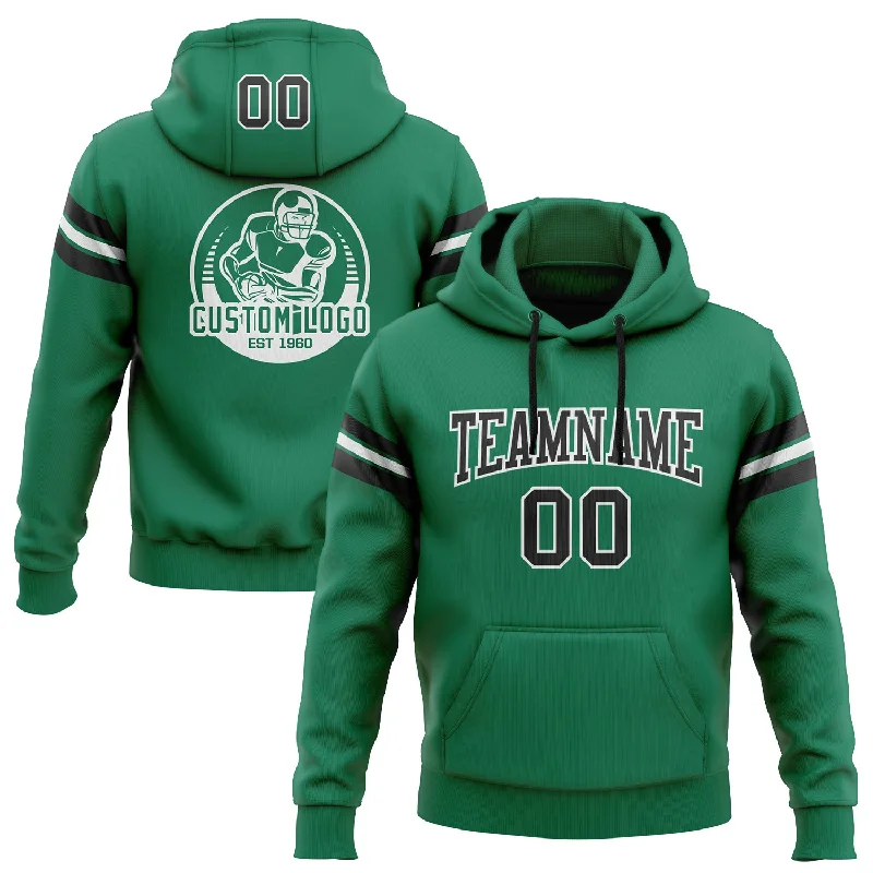 Custom Stitched Kelly Green Black-White Football Pullover Sweatshirt Hoodie