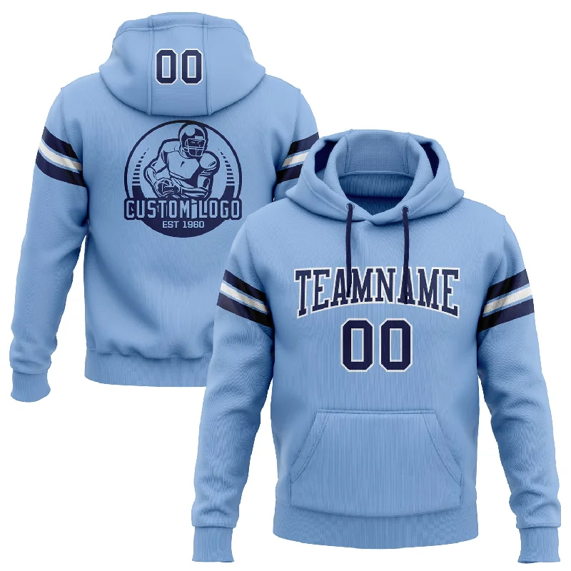 Custom Stitched Light Blue Navy-White Football Pullover Sweatshirt Hoodie