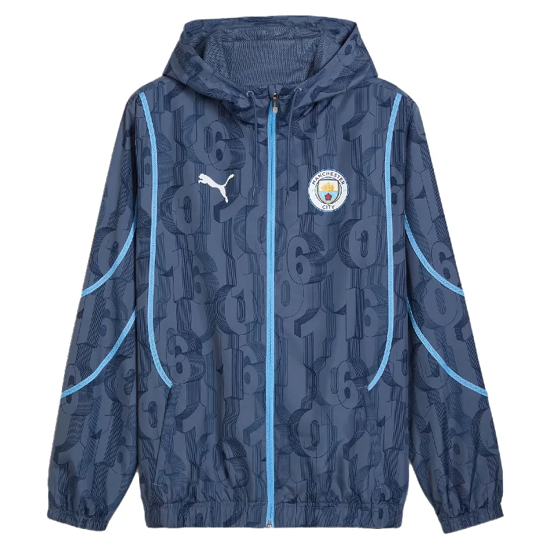 PUMA Men's Manchester City 2024/25 Pre-Match Woven Jacket Inky Blue/Light Blue