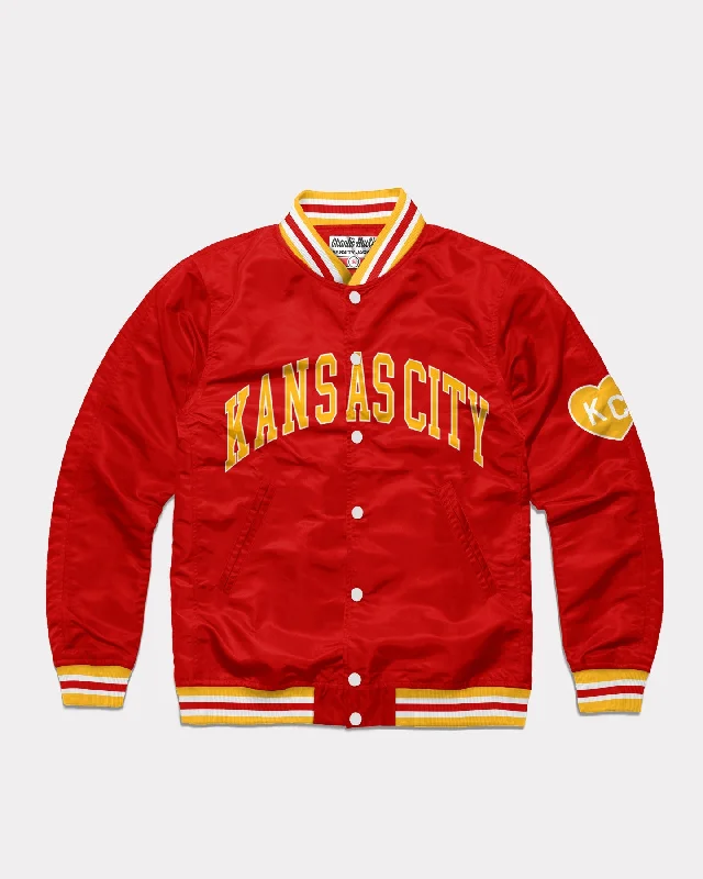 Red KC Arch and Heart Varsity Jacket