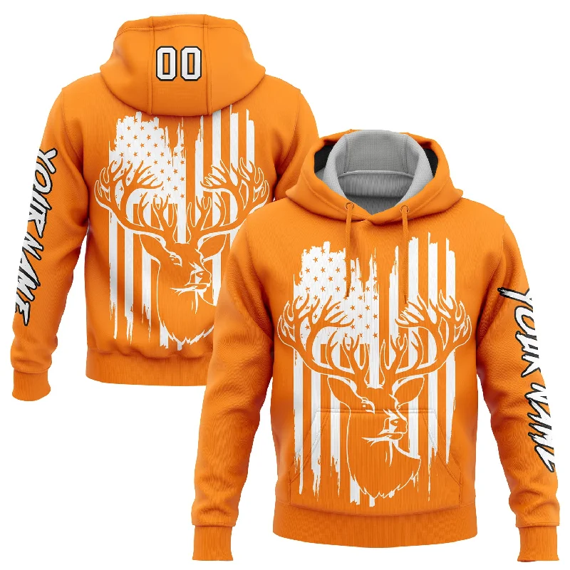 Custom Stitched Bay Orange White-Black 3D American Flag And Deer Hunting Sports Pullover Sweatshirt Hoodie