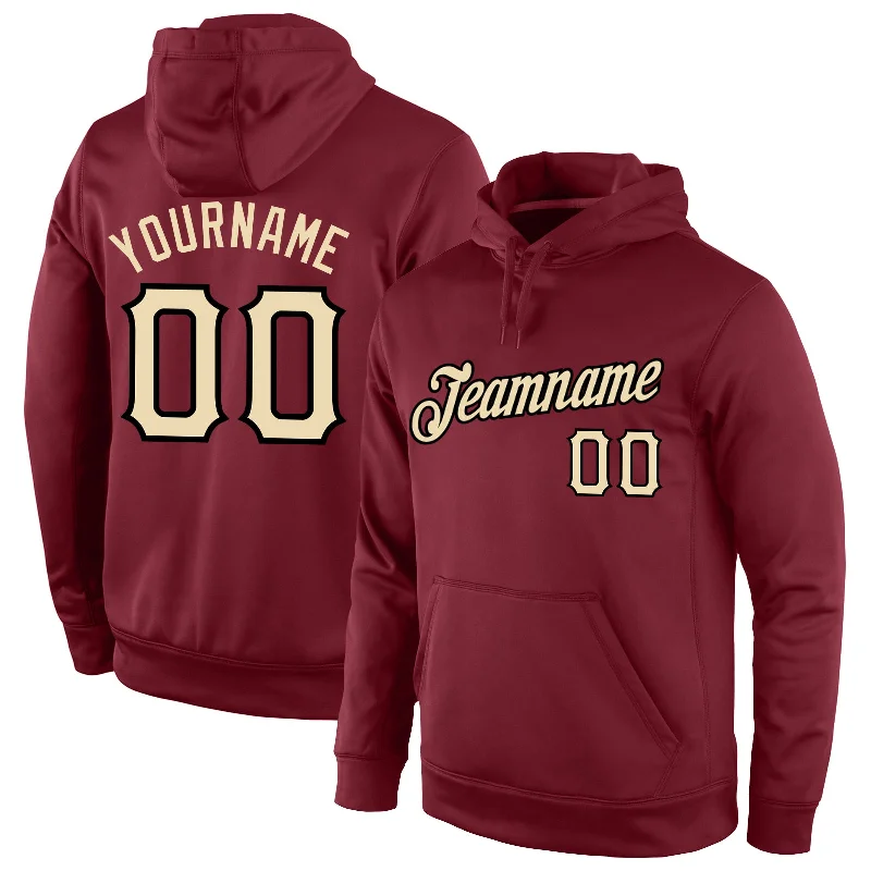 Custom Stitched Burgundy Cream-Black Sports Pullover Sweatshirt Hoodie