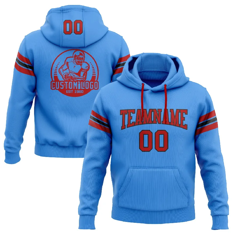 Custom Stitched Powder Blue Red-Black Football Pullover Sweatshirt Hoodie