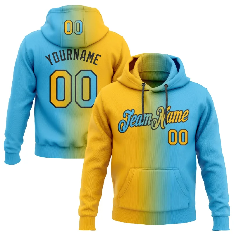 Custom Stitched Sky Blue Gold-Black Gradient Fashion Sports Pullover Sweatshirt Hoodie