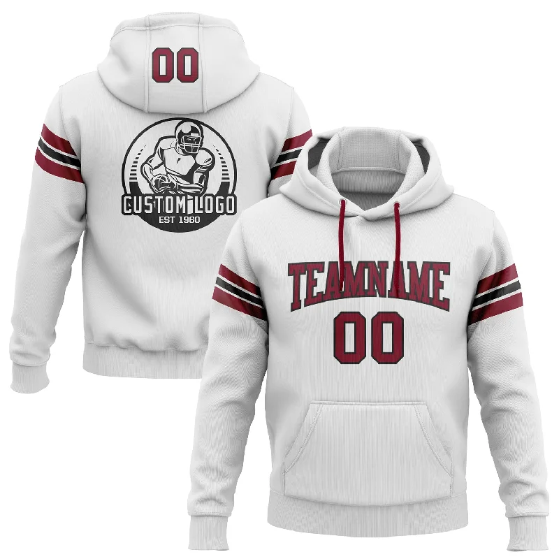 Custom Stitched White Crimson-Black Football Pullover Sweatshirt Hoodie