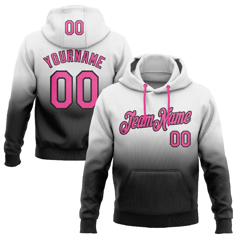 Custom Stitched White Pink-Black Fade Fashion Sports Pullover Sweatshirt Hoodie