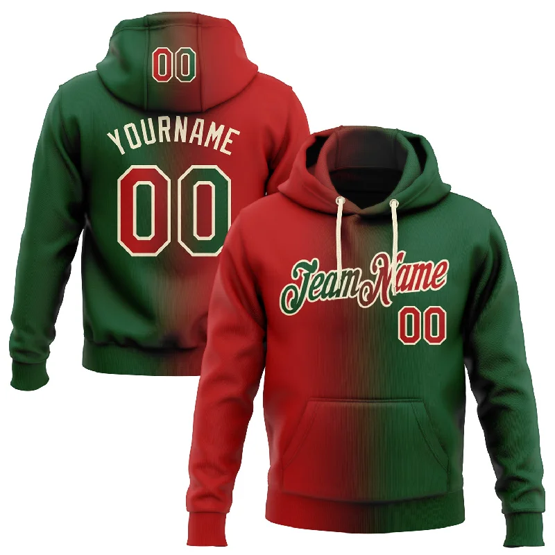 Custom Stitched Green Red-Cream Gradient Fashion Sports Pullover Sweatshirt Hoodie