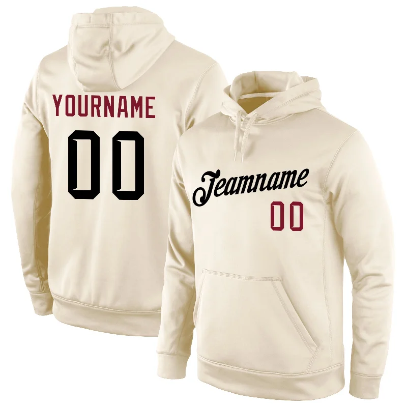 Custom Stitched Cream Black-Crimson Sports Pullover Sweatshirt Hoodie