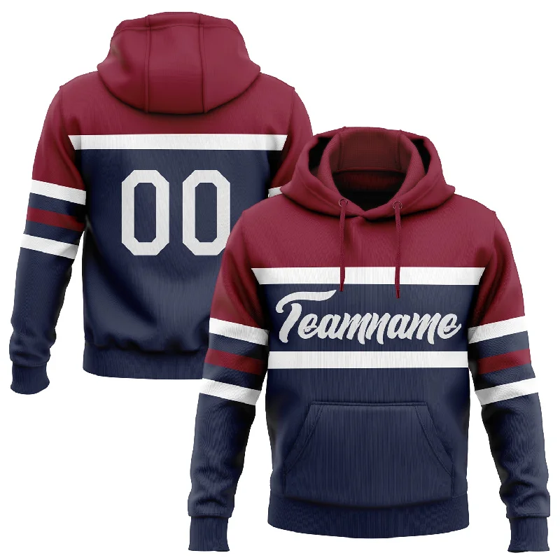 Custom Stitched Navy White-Crimson Line Sports Pullover Sweatshirt Hoodie