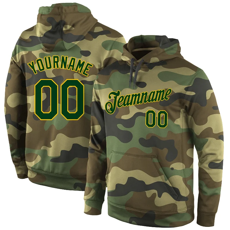 Custom Stitched Camo Green-Gold Sports Pullover Sweatshirt Salute To Service Hoodie