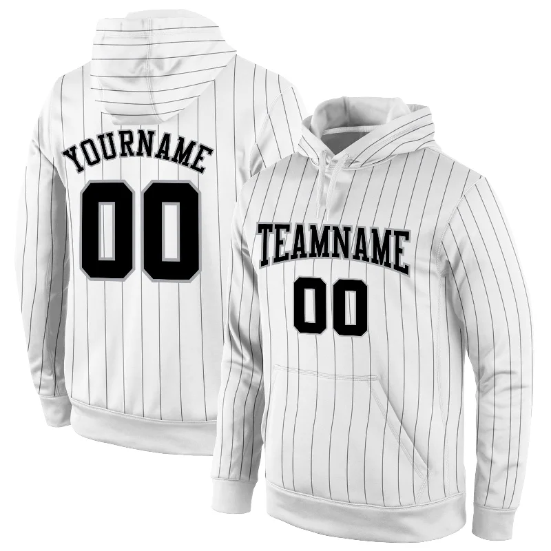 Custom Stitched White Black Pinstripe Black-Gray Sports Pullover Sweatshirt Hoodie