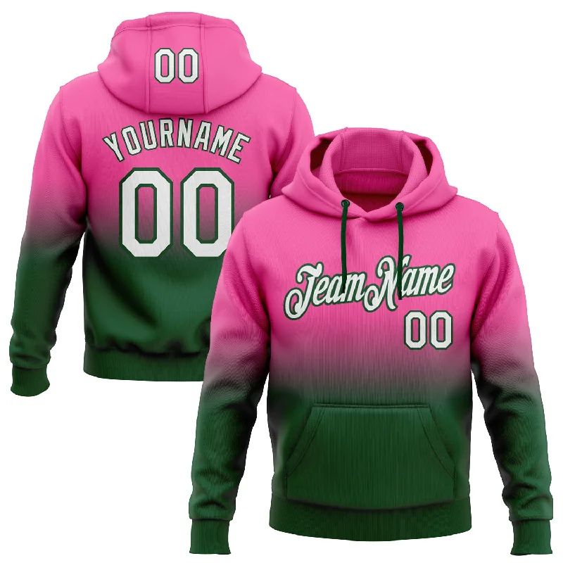 Custom Stitched Pink White-Green Fade Fashion Sports Pullover Sweatshirt Hoodie