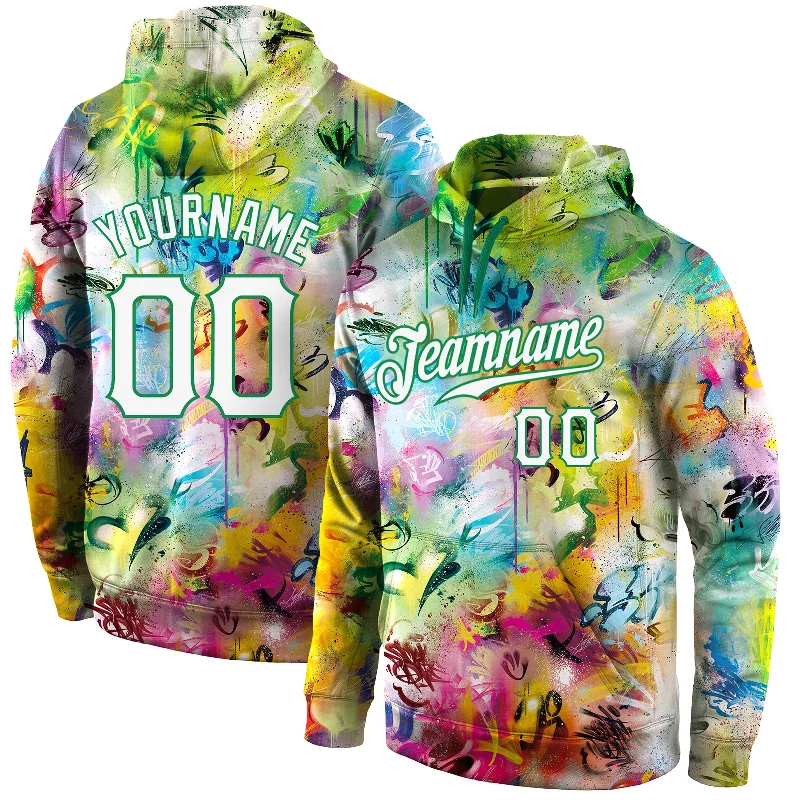 Custom Stitched Graffiti Pattern White-Kelly Green 3D Sports Pullover Sweatshirt Hoodie