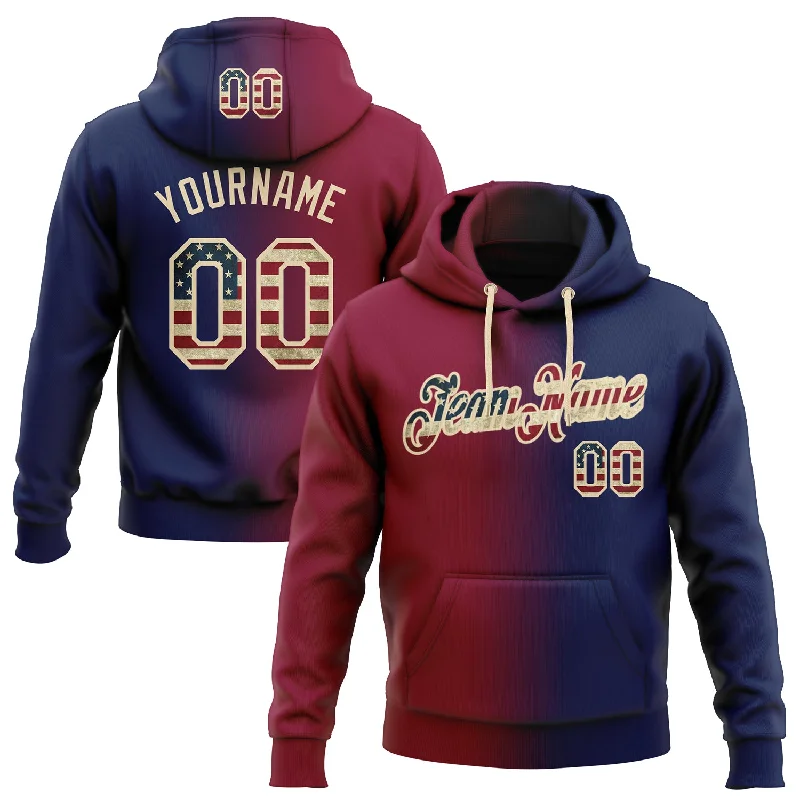 Custom Stitched Navy Vintage USA Flag Maroon-City Cream Gradient Fashion Sports Pullover Sweatshirt Hoodie