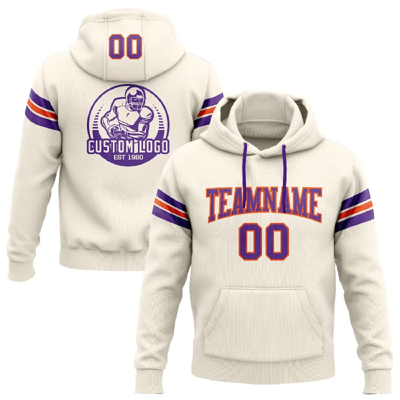 Custom Stitched Cream Purple-Orange Football Pullover Sweatshirt Hoodie