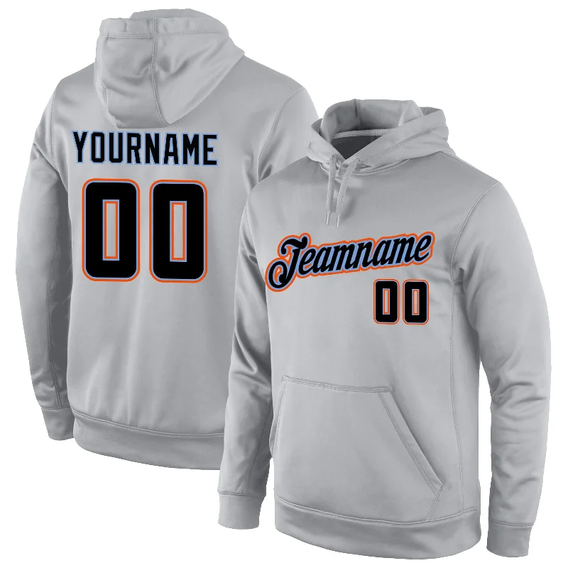 Custom Stitched Gray Black-Orange Sports Pullover Sweatshirt Hoodie