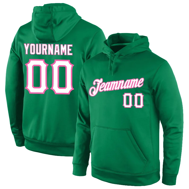 Custom Stitched Kelly Green White-Pink Sports Pullover Sweatshirt Hoodie