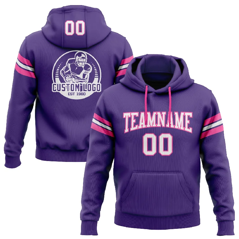 Custom Stitched Purple White-Pink Football Pullover Sweatshirt Hoodie