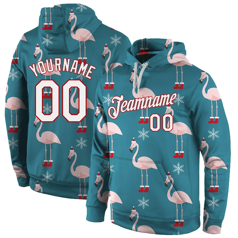 Custom Stitched Aqua White-Red Christmas 3D Sports Pullover Sweatshirt Hoodie