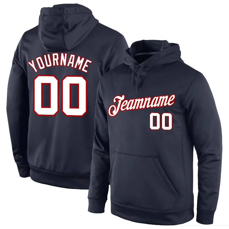 Custom Stitched Navy White-Red Sports Pullover Sweatshirt Hoodie