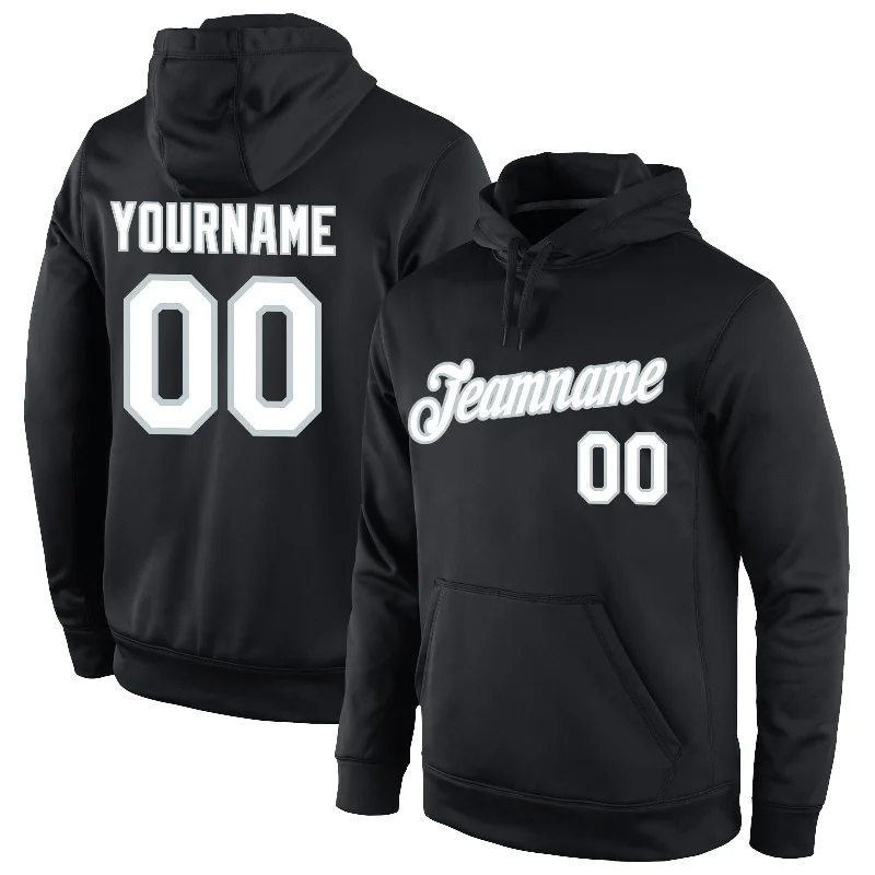 Custom Stitched Black White-Silver Sports Pullover Sweatshirt Hoodie