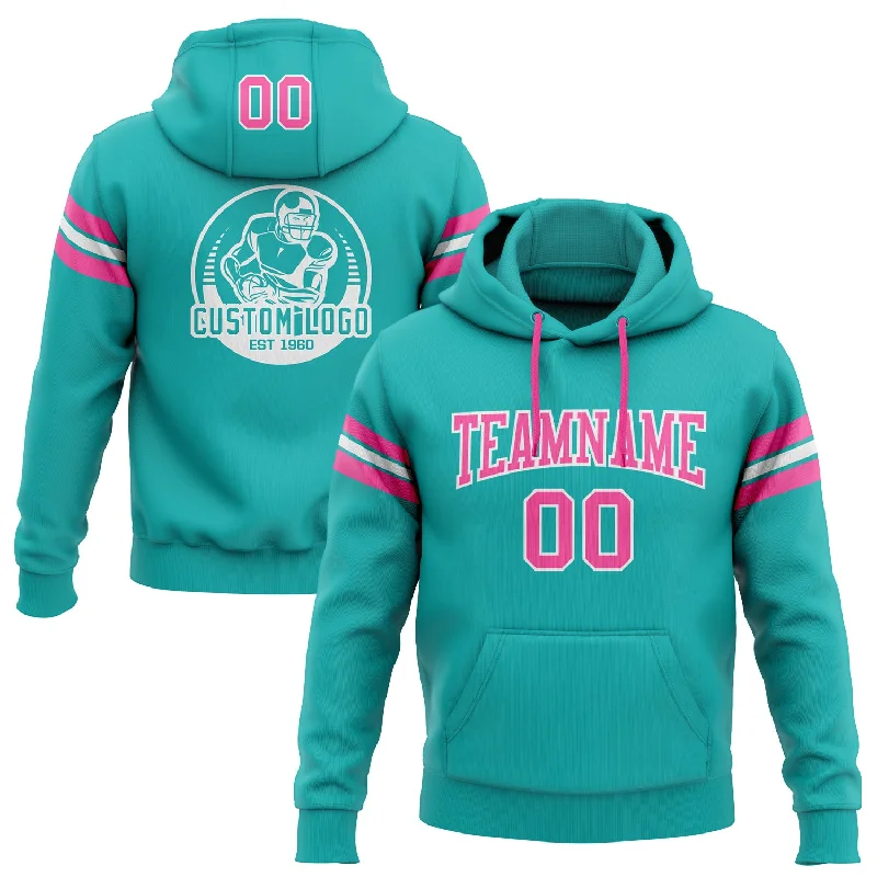 Custom Stitched Aqua Pink-White Football Pullover Sweatshirt Hoodie