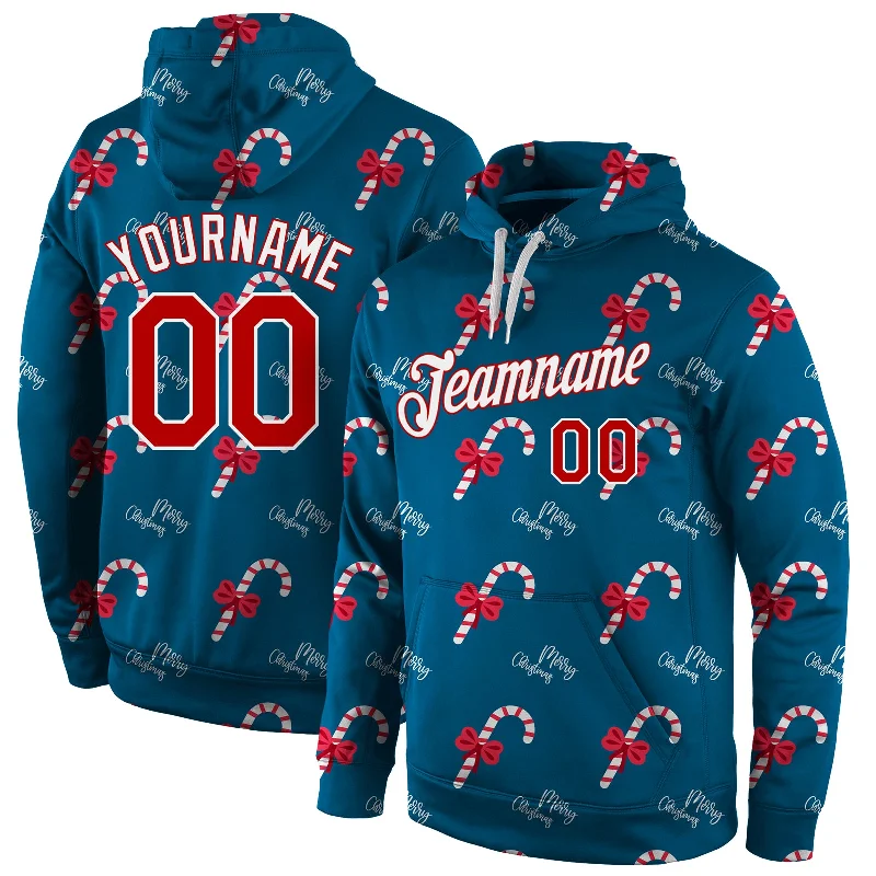 Custom Stitched Aqua Red-White Christmas 3D Sports Pullover Sweatshirt Hoodie