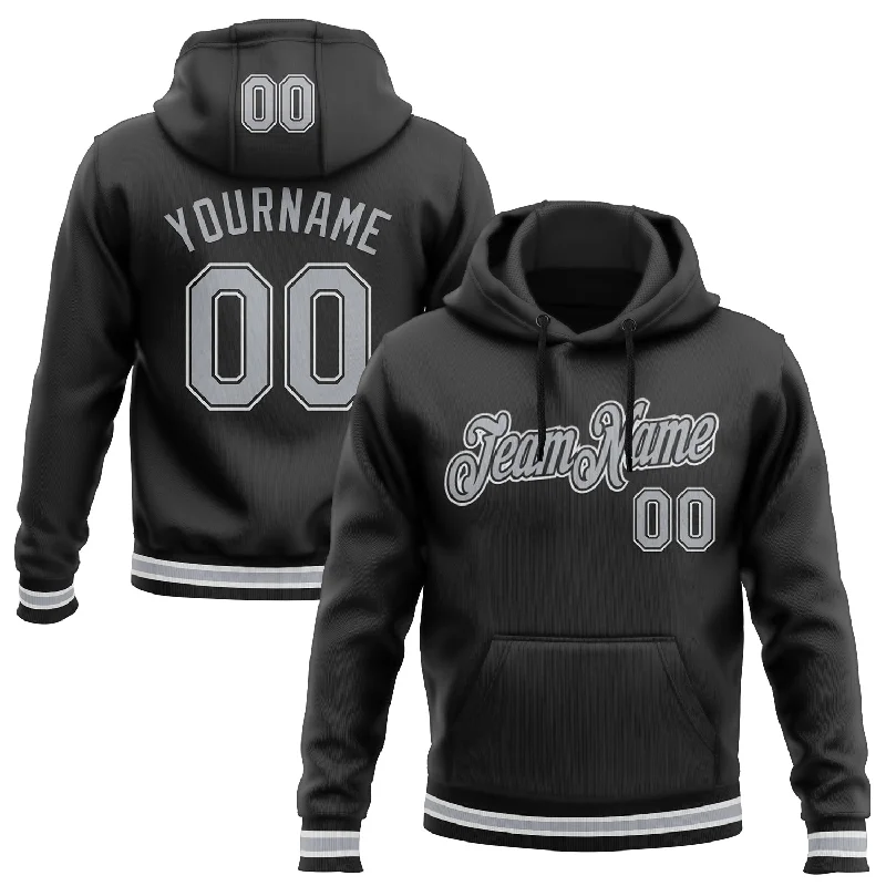 Custom Stitched Black Gray-White Sports Pullover Sweatshirt Hoodie