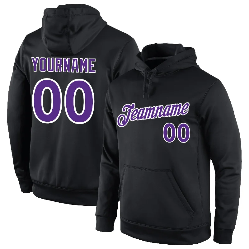 Custom Stitched Black Purple-White Sports Pullover Sweatshirt Hoodie