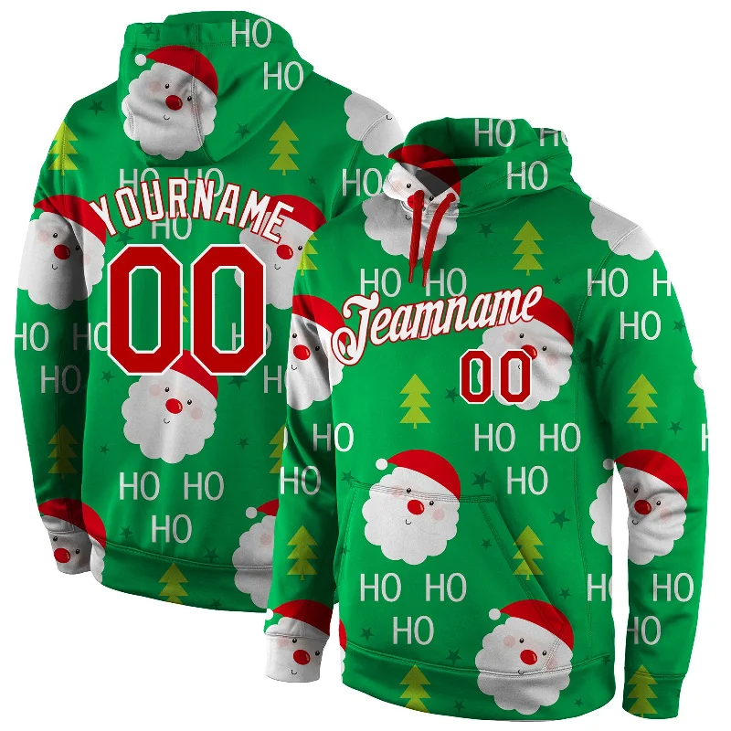 Custom Stitched Green Red-White Christmas 3D Sports Pullover Sweatshirt Hoodie