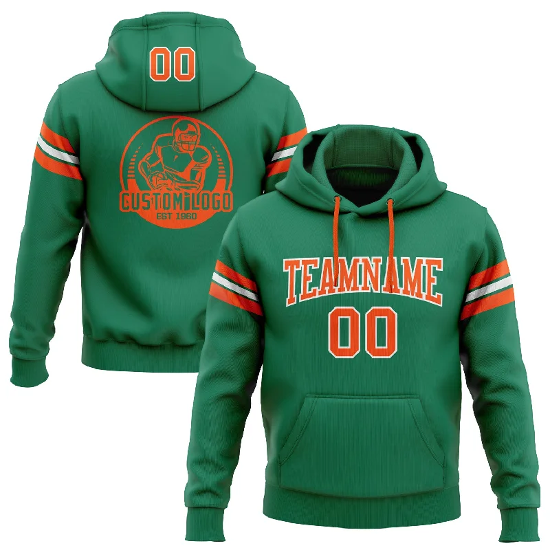 Custom Stitched Kelly Green Orange-White Football Pullover Sweatshirt Hoodie