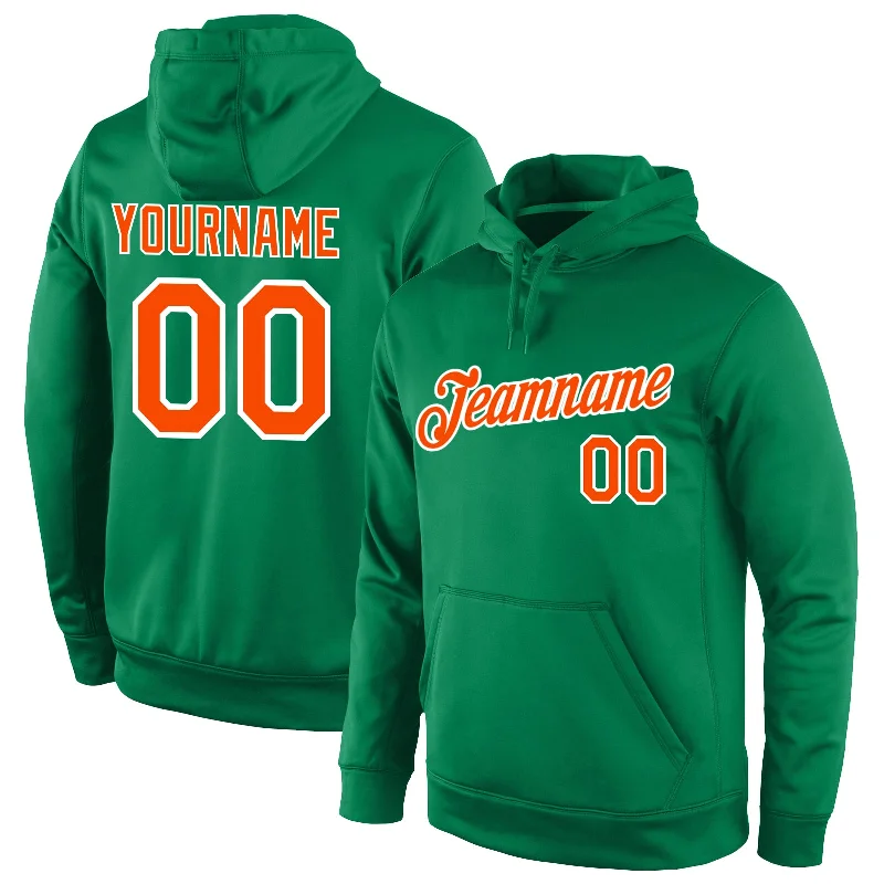 Custom Stitched Kelly Green Orange-White Sports Pullover Sweatshirt Hoodie