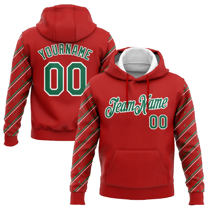 Custom Stitched Red Kelly Green-White Christmas 3D Sports Pullover Sweatshirt Hoodie