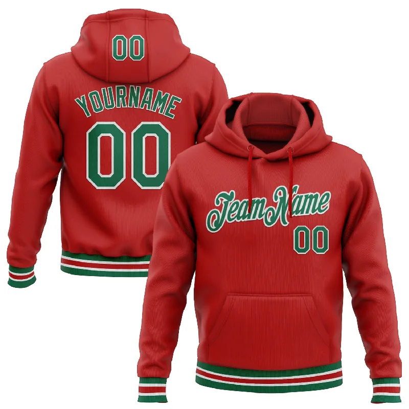 Custom Stitched Red Kelly Green-White Sports Pullover Sweatshirt Hoodie